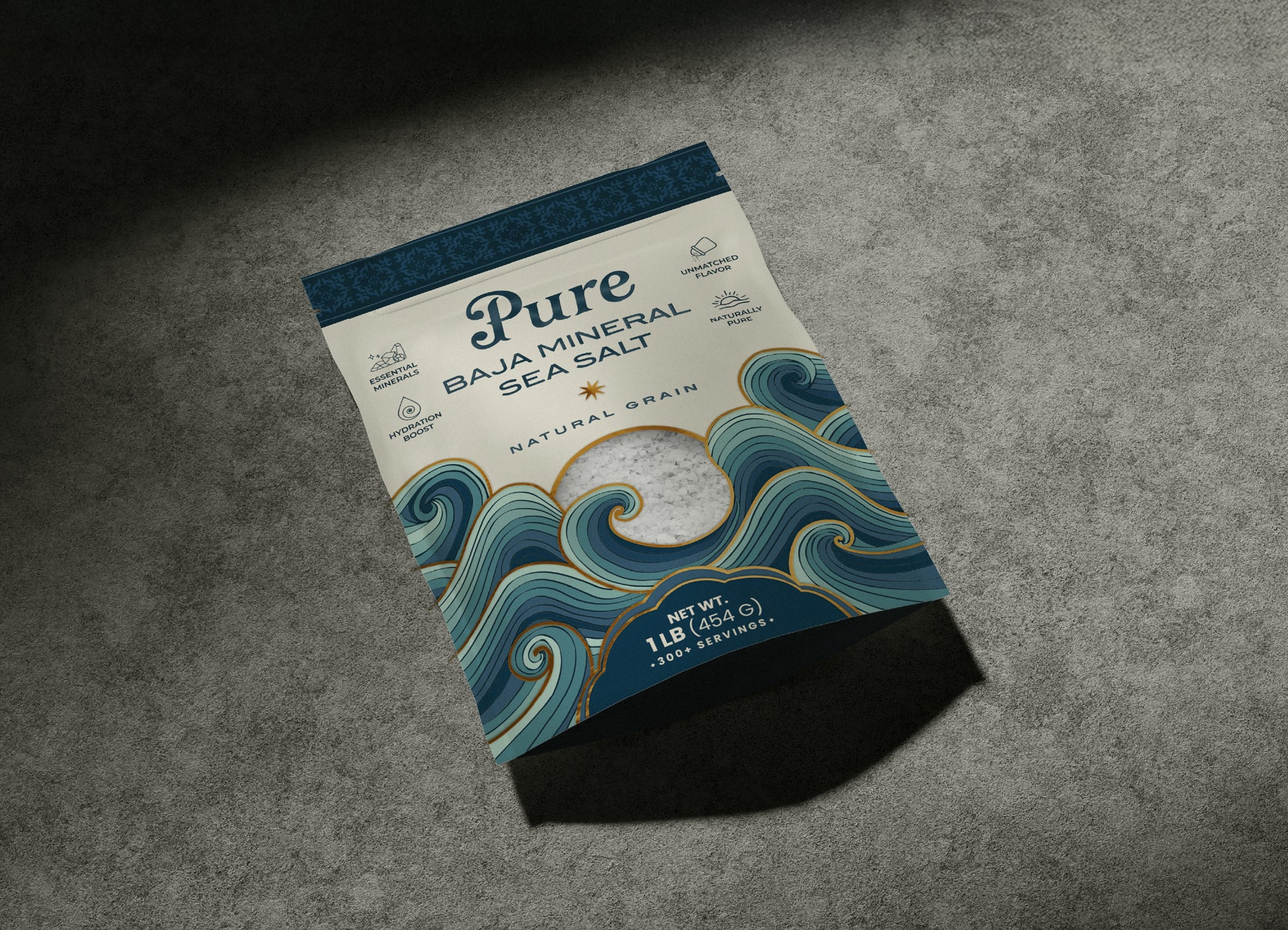 Pure Sea Salt package on concrete